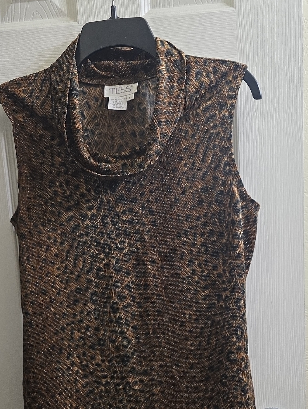 TESS Women's Brown Animal Print Sleeveless Cowl Neck Top Size L